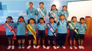 Newly appointed students council posing for a group photograph at Calliope School Doomi in Jammu on Saturday. 