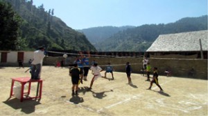 Players in action during Volleyball of Tiger Cup Volleyball Tournament started by Army at Nachlana.