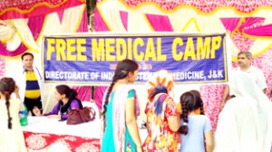 Patients being examined during Free Medical Camp organised by ISM on Wednesday.