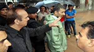 Ghulam Nabi Azad during his visit to flood hit areas in Jammu on Friday.