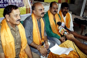 Chairman, SDNS, Yudhvir Sethi along with others addressing a press conference at Jammu on Wednesday.