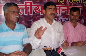 BJP leaders at a press conference at Jammu on Monday. 