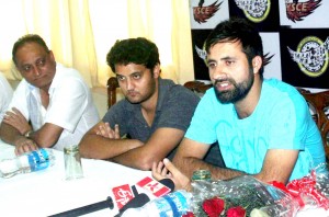 Players of Indian Cricket team, Parvez Rasool interacting with media persons after inauguration of Yuvraj Singh Centre of Excellence at KC Sports Club.        -Excelsior/Rakesh