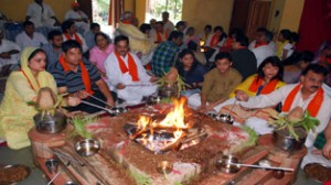 Yagya being performed at Arya Samaj Temple, Bakshi Nagar on Sunday.