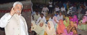 Minister for Planning Ajay Sadhotra addressing a public meeting at Marh  on Sunday.