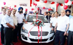 Officials of Peaks Auto unveiling much awaited ‘Ciaz’ at Jammu on Thursday.