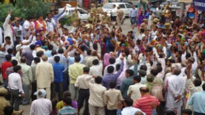 NPP workers taking out procession in Udhampur on Wednesday.
