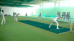 Players in action during indoor cricket match at KC Sports Club on Saturday. 