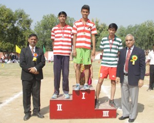 The winners of a sports event during prize distribution ceremony at Jodhamal Public School.