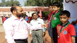 Children being felicitated during Annual Sports Day at KV-1 Gandhi Nagar in Jammu