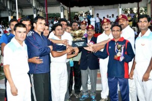 Jawans of Jammu Frontier of BSF posing alongwith trophy won by them in Inter Frontier Games held at BSF Stadium, Paloura in Jammu.