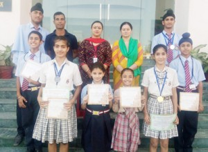 Medal winning skaters of Banyan International School posing for a group photograph at Jammu.