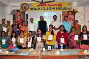 Felicitated students along with dignitaries on the occasion of Prize Distribution Function of Shivalik College of Education at Jammu.