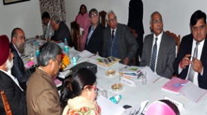 Governor N N Vohra chairing Kashmir University Council meeting at Srinagar on Tuesday.