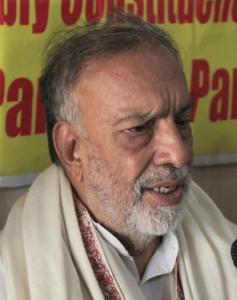 Bhim Singh interacting with media persons at Jammu on Sunday. -Excelsior/Rakesh