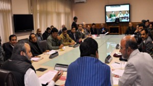 Chief Secretary, Mohammad Iqbal Khandey chairing a meeting at Srinagar on Tuesday.