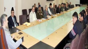 Chief Minister Omar Abdullah chairing a meeting at Srinagar on Thursday.