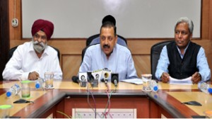 Union Minister Dr Jitendra Singh announcing hike in fellowship amount for Research Scholars at a press conference at New Delhi on Tuesday.