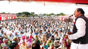 MLA Surjit Singh Slathia addressing public meeting in Vijaypur.