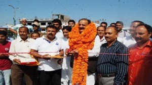 MLA Surjeet Singh Slathia laying foundation stone at Vijaypur.