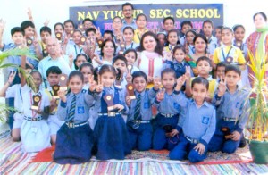 Winners of Maths Olympiad posing for a group photograph at Nav Yug Higher Secondary School, Jammu.