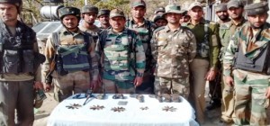 Arms and ammunition recovered in Ramban forests on Thursday. 