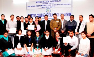 The winners from different colleges of Jammu and Udhampur who participated in symposium on Wednesday.