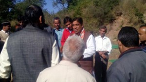 Cong candidate Ravinder Sharma during poll campaign in Nowshera on Sunday.