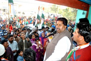 Minister for Housing Raman Bhalla addressing election rally on Thursday.