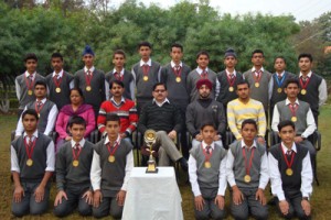 MHAC School Nagbani football team posing along with School Principal in Jammu. 