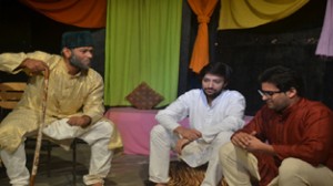 A scene of the play ‘Nahi Magar Haan’ staged by Natrang artists on Sunday.