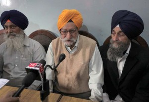 SAD leader J S Mangal addressing press conference in Jammu on Wednesday.  —  Excelsior/ Rakesh