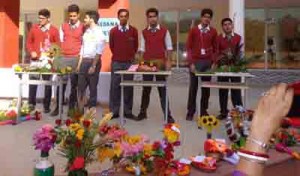 Students of GD Goenka Public School during Ikebana Competition in Jammu. 