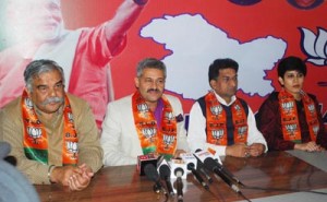 BJP leaders during a press conference at Jammu on Wednesday.