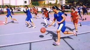 The cager dribbling the ball during match in on-going 4th edition of Shakuntala Rani Memorial Inter-School Basketball Tournament on Tuesday.