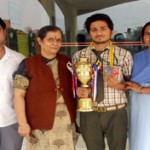 Akash Angral of KC Gurukul being felicitated in School after winning bronze in Rollball Nationals. 