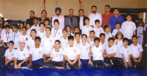 The winners of  first Intra Mural Kick Boxing Championship posing for group photograph on Tuesday.