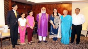 Maharana of Udaipur, Arvind Singh Mewar posing with Handicraft artist, Varuna Anand and others during an exhibition at Mumbai.