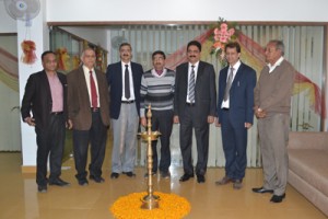 Dignitaries during the inauguration of renovated premises of J&K Bank at Janipur.