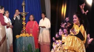 Dignitaries lighting traditional lamp during Diamond Jubilee Celebrations (left), participants presenting cultural item (right). -Excelsior/ Rakesh