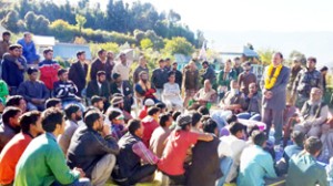 Former Minister G M Saroori addressing public rally in Inderwal on Friday.