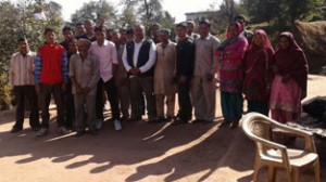 Cong candidate Rajneesh Sharma (Mian) during election campaign in Bani area on Sunday. 