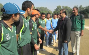 Chairman, JKCA Media Committee Ranjeet Kalra interacting with players during a match of 3rd Eid-Diwali Milan Cup.