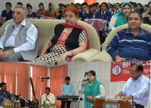 The performance of the artists being watched by the dignitaries during cultural programme at Model Academy in Jammu.