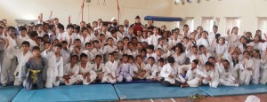 Galaxy of Judokas posing for a group photograph alongwith officials at BSF School Paloura on Wednesday.