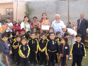 Winners of various events posing for a group photograph during Annual Day celebrations at JK Montessorie School in Jammu. 