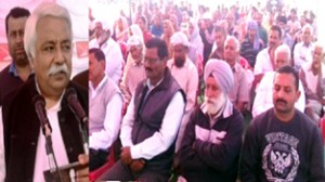 NC leader Ajay Sadhotra addressing a public meeting during his election campaign on Tuesday.