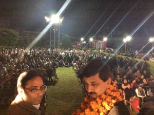 Independent candidate from Udhampur constituency, Pawan Kumar Gupta during a public meeting at Udhampur. 