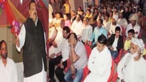 NC Provincial president Devender Singh Rana addressing party workers at Nagrota on Thursday.