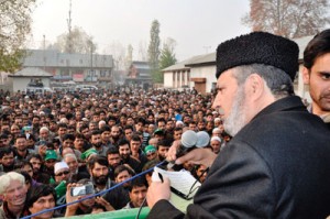 PDP MP Muzaffar Beig addressing a public gathering.